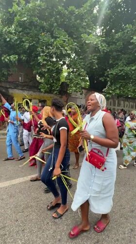 Palm Sunday procession with cross-shaped fronds held in Lagos