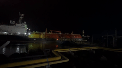 Two ships docked at industrial port in Burgas, Bulgaria