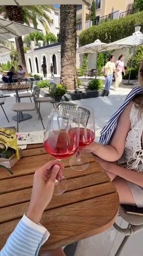 Morning rosé toast captured at Tivat cafe
