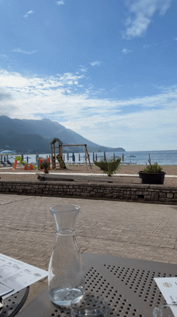 Morning dining and selfies at Montenegro beach restaurant