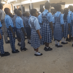 School children assemble in uniform formation in Bauchi