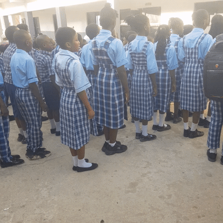 School children assemble in uniform formation in Bauchi