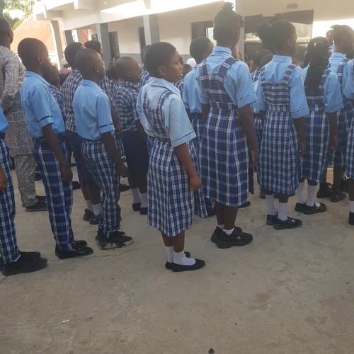 School children assemble in uniform formation in Bauchi