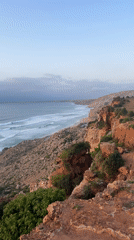 Coastal scenery filmed from clifftop near Ahrara, Morocco