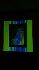 Interactive art installation featuring projected woman silhouette documented across Russia