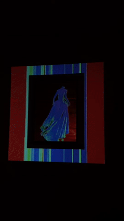 Interactive art installation featuring projected woman silhouette documented across Russia