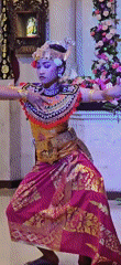 Traditional Balinese dancer performs in elaborate costume in Denpasar