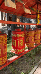 Tibetan prayer wheels at a Buddhist site in Saint Petersburg