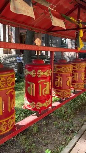 Tibetan prayer wheels at a Buddhist site in Saint Petersburg