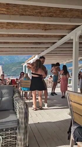 Lazy afternoon at a Budva beach bar and shoreline