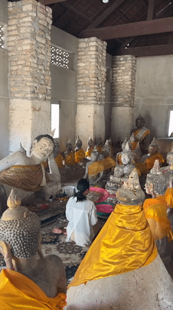 Temple visit in Baan Harn: offerings, statues, and sacred iconography