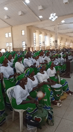Women in coordinated dress gather at Jimeta assembly hall
