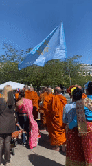 Thai cultural procession with Buddhist monks held in Stockholm