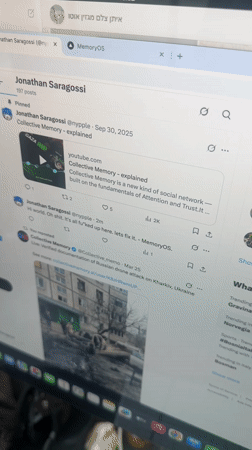 User demonstrates MemoryOS social media tool in Italy
