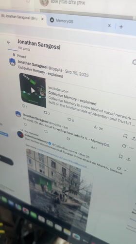 User demonstrates MemoryOS social media tool in Italy