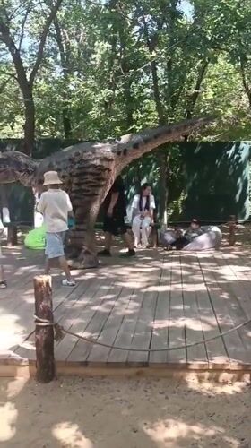 Life-sized dinosaur replicas fill an Astana park attraction