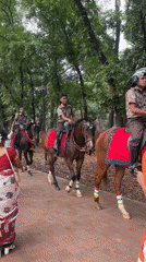 Mounted police patrol traditional procession in Dhaka park