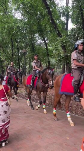 Mounted police patrol traditional procession in Dhaka park