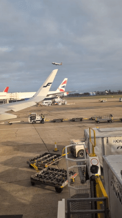 Morning airport operations captured at London area facility