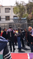 Crowd gathers for street demonstration in La Paz, Bolivia