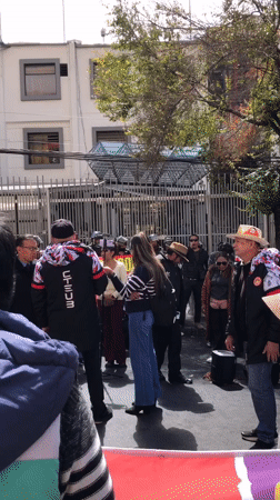 Crowd gathers for street demonstration in La Paz, Bolivia