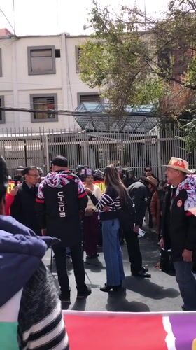 Crowd gathers for street demonstration in La Paz, Bolivia