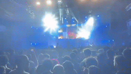 Concert crowd gathers at illuminated venue in Buenos Aires