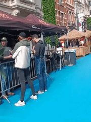 Street festival transforms Leuven road into blue-carpeted pedestrian market