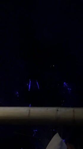 Nighttime scene recorded in Tegallalang, Indonesia shows bamboo structure