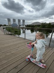 Waterfront park morning in Khimki, with architecture and leisure