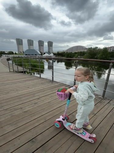 Waterfront park morning in Khimki, with architecture and leisure
