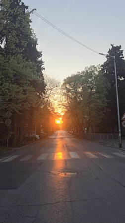 Sunset street scene captured in Stara Zagora, Bulgaria
