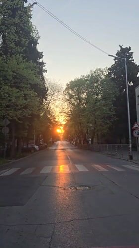 Sunset street scene captured in Stara Zagora, Bulgaria