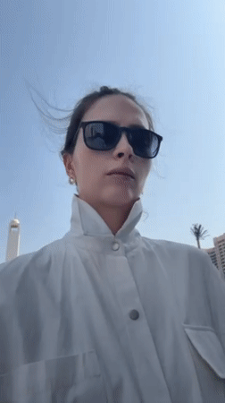 Tourist photographs Abu Dhabi skyline and mosque architecture