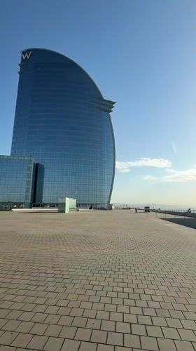 Morning stroll along Barcelona's palm-lined waterfront promenade