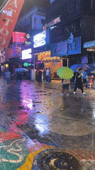 Rainy night street activity continues in Pattaya commercial district