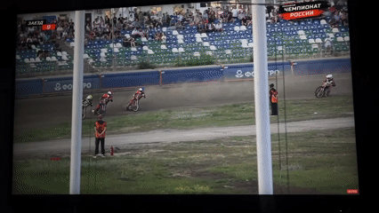 Speedway motorcycle race on dirt track in Oktyabrsky