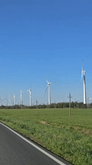Wind farm observed from vehicle near Zimovniki, Russia