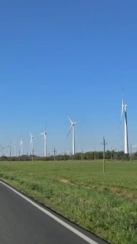 Wind farm observed from vehicle near Zimovniki, Russia