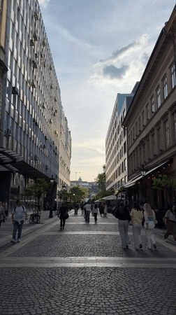 Afternoon street life captured near St. Stephen's Basilica, Budapest