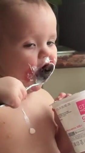 Toddler Makes Mess While Eating Yogurt in Russian City