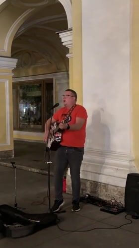 Live street band performing outside Grand Palace, Saint Petersburg