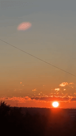 Multiple angles on a vivid urban sunset through trees and rooftops