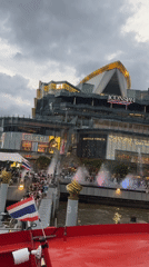 Boat journey past ICONSIAM mall on Bangkok's Chao Phraya River