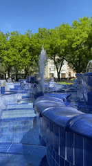 Tiered fountain operates in Subotica park