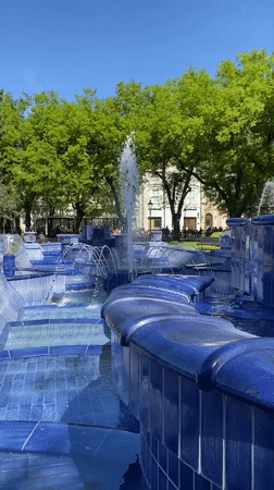 Tiered fountain operates in Subotica park