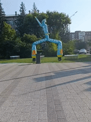 Colorful art installations and street scenes at a festival or mall