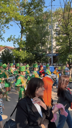 Parade with marching bands, majorettes celebrates in Cahul, Moldova