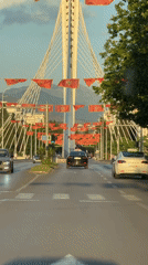 Cable-stayed bridge observed in Podgorica street scene