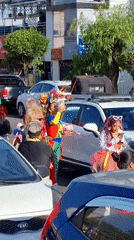 Clown performers gather for celebration in Miraflores, Peru